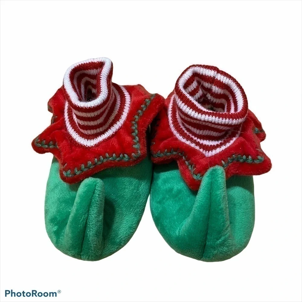 Kids Elf Slippers Sz 5/6 Santa’s Little Helper Red